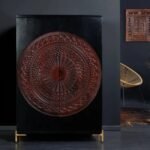 Chic modern black mango wood bar cabinet with metal legs – Onyx Drift - Image 9