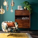 Honey modern rosewood bar cabinet with metal legs – Velvet Echo