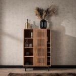 Bold slatted mango wood bar cabinet with metal frame – Urban Lyric