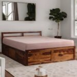 Premium solid sheesham wood storage bed in warm teak – Grand Manor