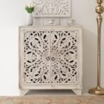 Ornate hand carved mango wood cabinet in white – Artisanal Manor