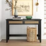 Chic solid wood cane sideboard featuring a matte black luster – Sable Motif