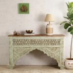 Solid Mango hand carved sage console table – Floral Legacy