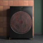 Chic modern black mango wood bar cabinet with metal legs – Onyx Drift - Image 10