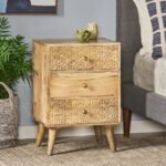 Lustrous solid oak transitional bedside table – Timber Manor