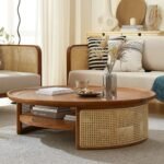 Grand solid mango wood rattan coffee table featuring Radiant – Amber Hue