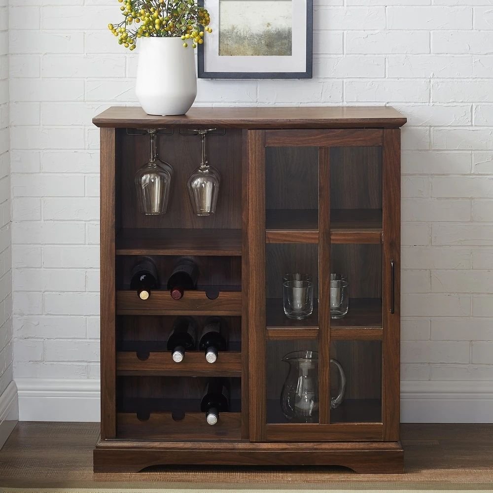 29-26.jpg Solid Wood dark walnut glass bar cabinet – Luxe Heirloom - Image 1