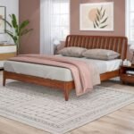 Luxe mid-century solid beech king bed with teak finish – Aura Slope - Image 8