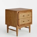 Solid mid-tone oak rattan bedside table with brass – Urban Haven - Image 8