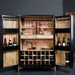 Chic modern black mango wood bar cabinet with metal legs – Onyx Drift - Image 6