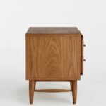 Solid mid-tone oak rattan bedside table with brass – Urban Haven - Image 7