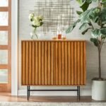 Slatted mid-century solid wood bar cabinet – Organic Aura