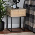 Oak modern cane bedside table featuring grand ironwork – Timber Aura