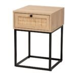 Oak modern cane bedside table featuring grand ironwork – Timber Aura - Image 2