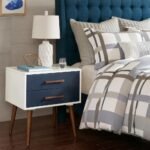 Solid mid-century navy wood bedside table with iconic finish – Azure Era