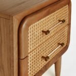 Solid mid-tone oak rattan bedside table with brass – Urban Haven - Image 6