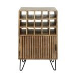 Slatted solid mango wood wine cabinet featuring radiant iron – Urban Vale - Image 2