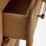 Solid mid-tone oak rattan bedside table with brass – Urban Haven - Image 5