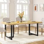 Solid modern sheesham wood dining table with metal base – Oak Valor