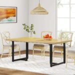 Solid modern sheesham wood dining table with metal base – Oak Valor - Image 2