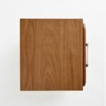 Solid mid-tone oak rattan bedside table with brass – Urban Haven - Image 4