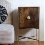 Elegant minimalist mango wood bedside table stone finish – Velvet Peak