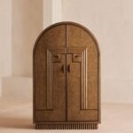 Grand oak burl bar cabinet with walnut accents – Velvet Haven